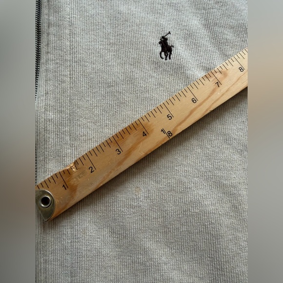 Vintage Polo Ralph Lauren Zip Up Hoodie Tan / Khaki / Light Brown Sz XL *stains - Picture 5 of 11